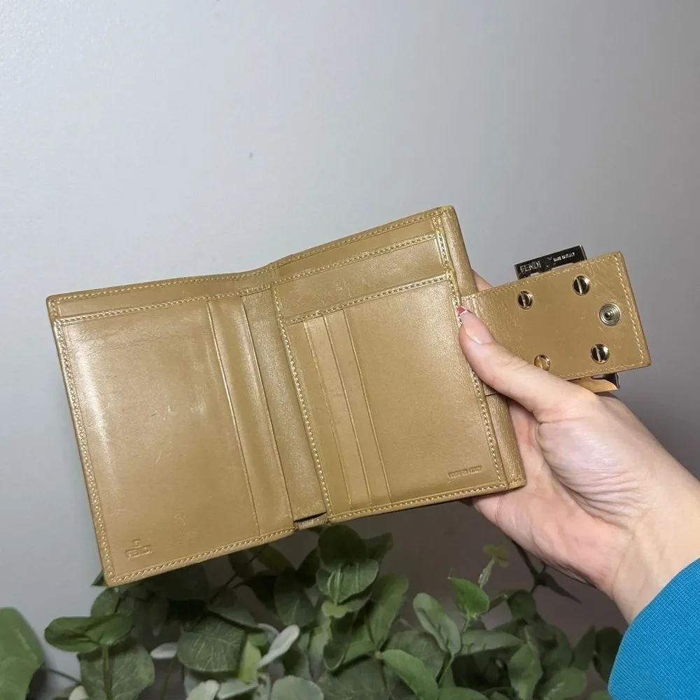 Beige Fendi Zucchino monogram canvas and leather bifold wallet